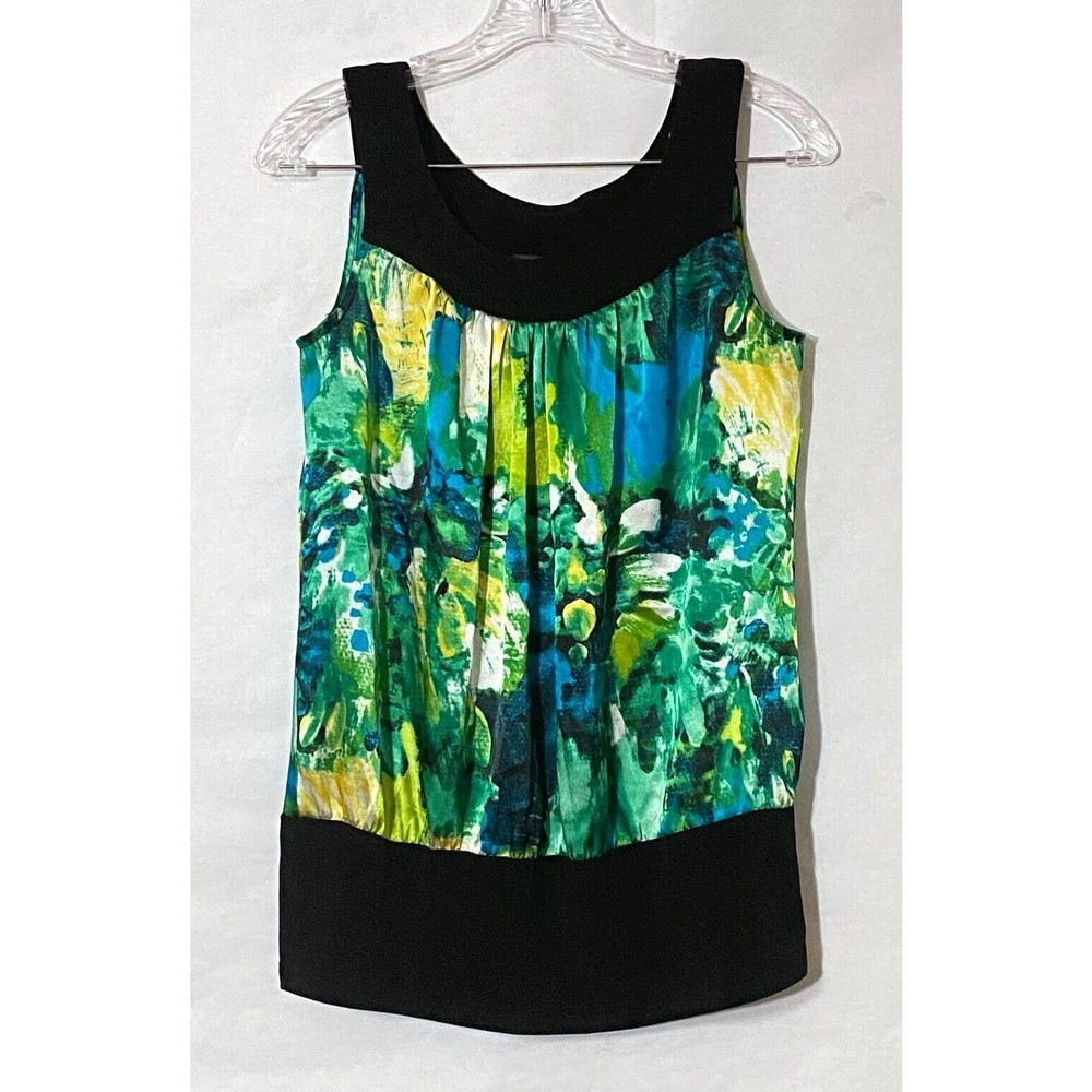 B Wear Byer Tank Top Womens Medium Multicolor Floral Watercolor Satin Kn…